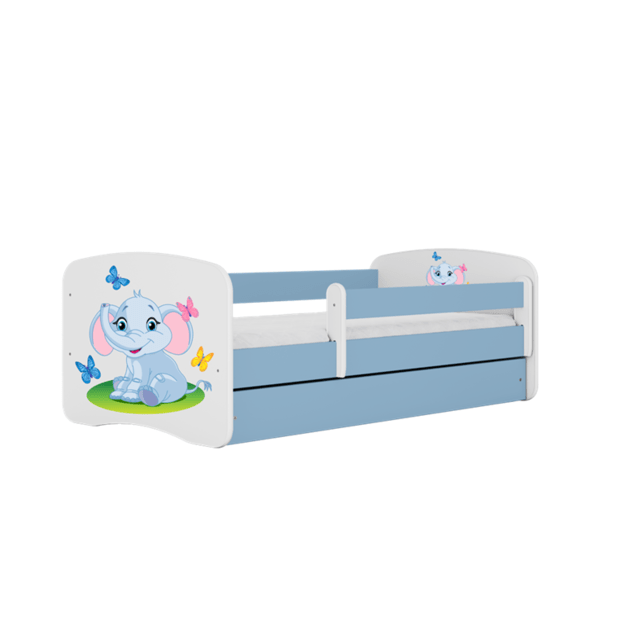 BABYDREAMS Bed babydreams blue baby elephant with drawer with mattress 140/70, Blue