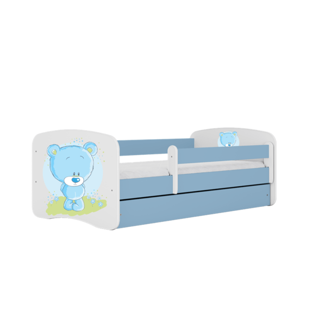 BABYDREAMS Bed babydreams blue blue teddybear with drawer with mattress 140/70, Blue