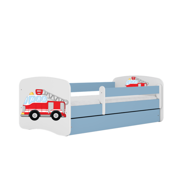 BABYDREAMS Bed babydreams blue fire brigade with drawer with mattress 140/70, Blue