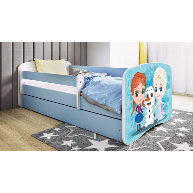 BABYDREAMS Bed babydreams blue frozen land with drawer with mattress 140/70, Blue