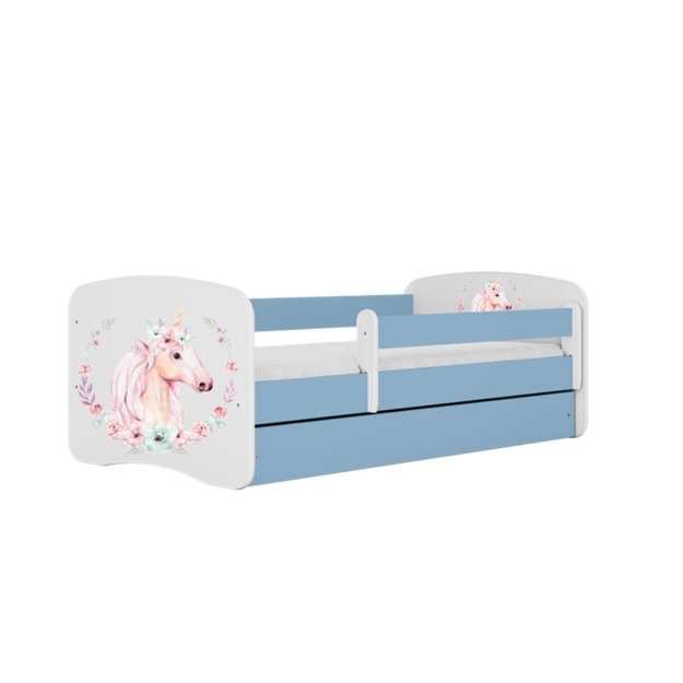 BABYDREAMS Bed babydreams blue horse without drawer with mattress 140/70, Blue