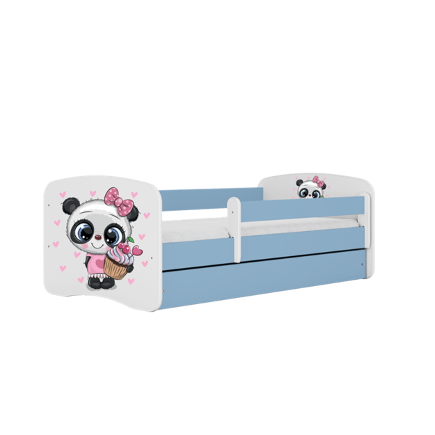 BABYDREAMS Bed babydreams blue panda with drawer with mattress 140/70, Blue