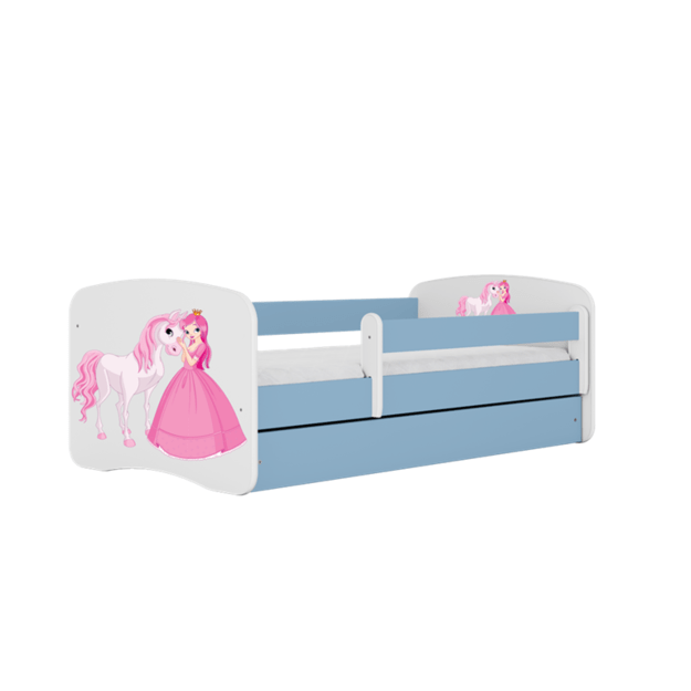 BABYDREAMS Bed babydreams blue princess horse with drawer with mattress 140/70, Blue