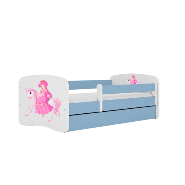 BABYDREAMS Bed babydreams blue princess on horse with drawer with mattress 140/70, Blue