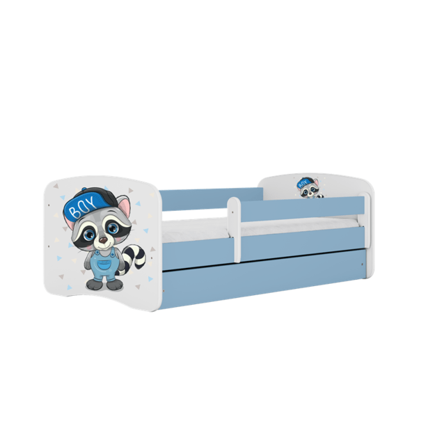 BABYDREAMS Bed babydreams blue raccoon with drawer with mattress 140/70, Blue