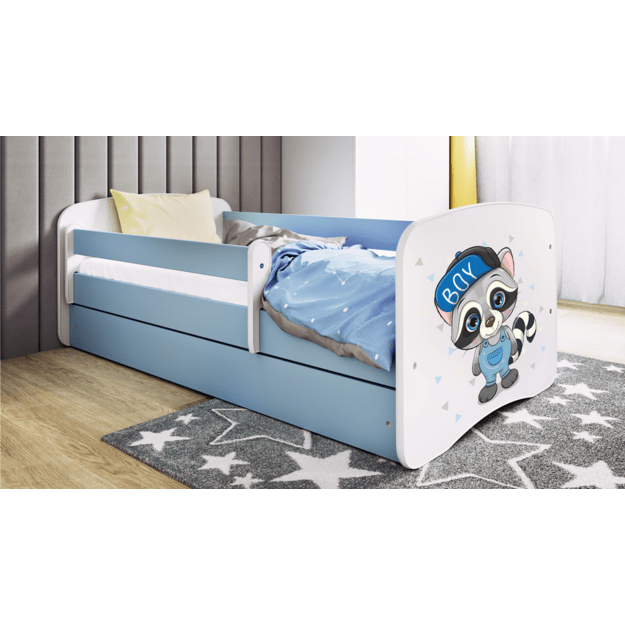 BABYDREAMS Bed babydreams blue raccoon with drawer with mattress 180/80, Blue