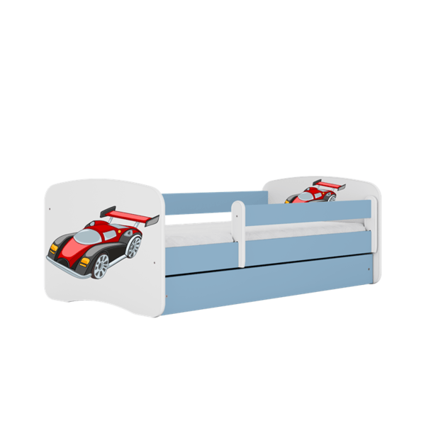 BABYDREAMS Bed babydreams blue racing car with drawer with mattress 140/70, Blue