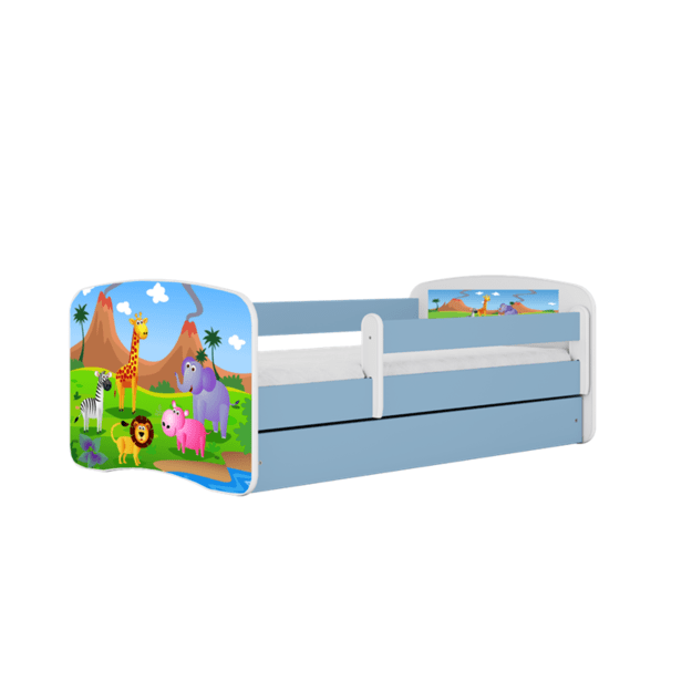 BABYDREAMS Bed babydreams blue safari with drawer with mattress 140/70, Blue