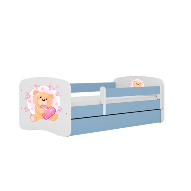 BABYDREAMS Bed babydreams blue teddybear butterflies with drawer with mattress 140/70, Blue