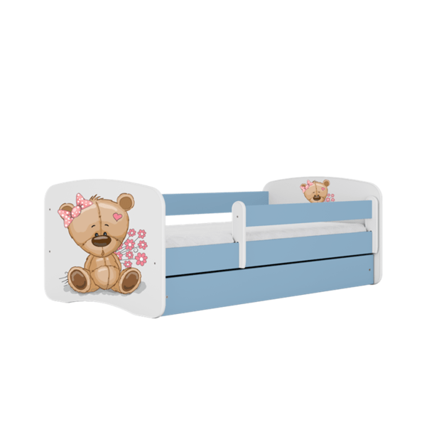 BABYDREAMS Bed babydreams blue teddybear flowers with drawer with mattress 140/70, Blue