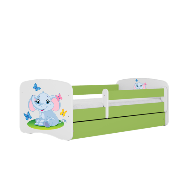 BABYDREAMS Bed babydreams green baby elephant with drawer with mattress 140/70, Green