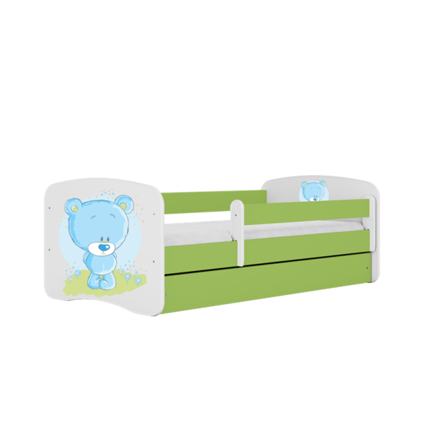 BABYDREAMS Bed babydreams green blue teddybear with drawer with mattress 140/70, Green