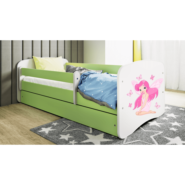 BABYDREAMS Bed babydreams green fairy with butterflies with drawer with mattress 140/70, Green