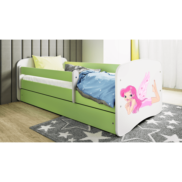 BABYDREAMS Bed babydreams green fairy with wings with drawer with mattress 140/70, Green