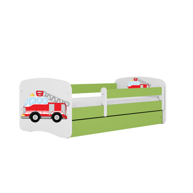 BABYDREAMS Bed babydreams green fire brigade with drawer with mattress 140/70, Green