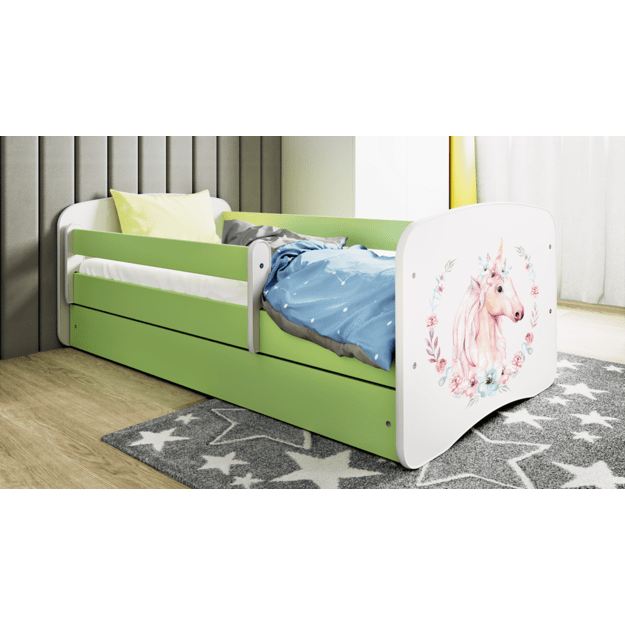 BABYDREAMS Bed babydreams green horse with drawer with mattress 140/70, Green