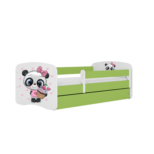 BABYDREAMS Bed babydreams green panda with drawer with mattress 140/70, Green