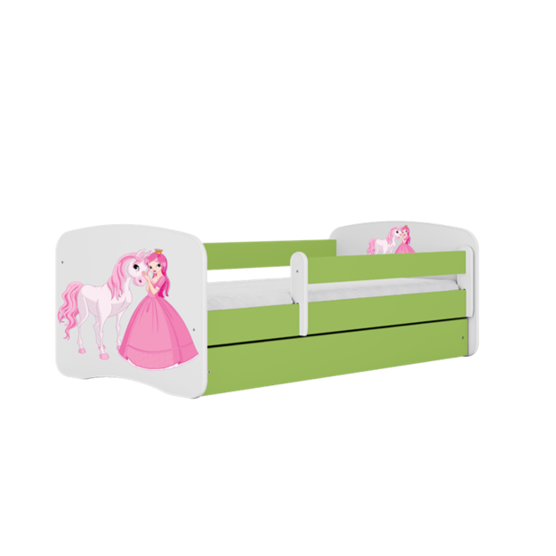 BABYDREAMS Bed babydreams green princess horse with drawer with mattress 140/70, Green