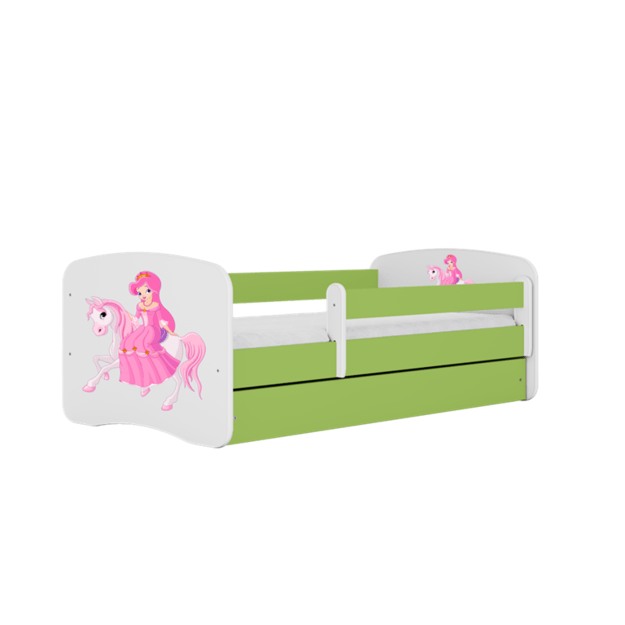 BABYDREAMS Bed babydreams green princess on horse with drawer with mattress 140/70, Green