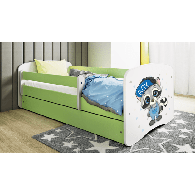 BABYDREAMS Bed babydreams green raccoon with drawer with mattress 160/80, Green