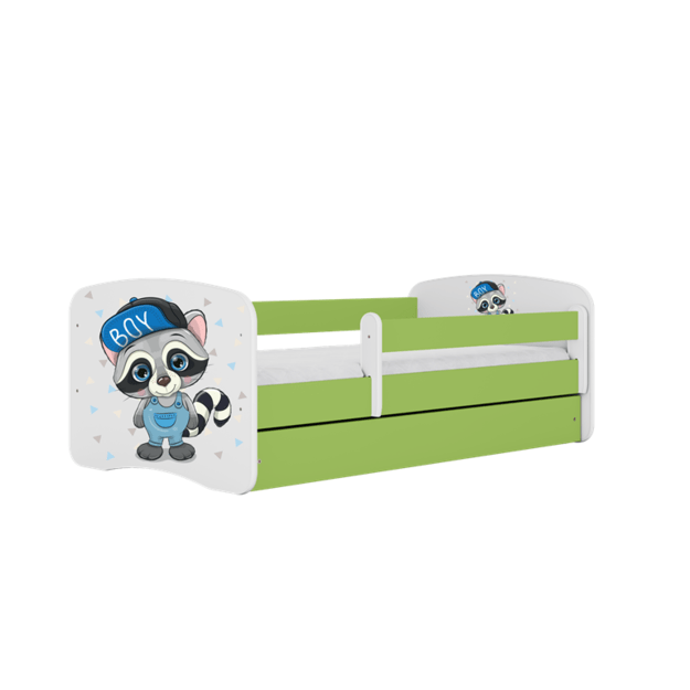 BABYDREAMS Bed babydreams green raccoon with drawer without mattress 160/80, Green