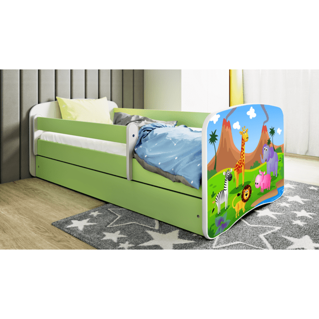 BABYDREAMS Bed babydreams green safari with drawer with mattress 140/70, Green