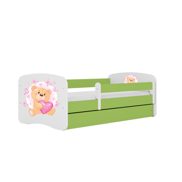 BABYDREAMS Bed babydreams green teddybear butterflies with drawer with mattress 160/80, Green