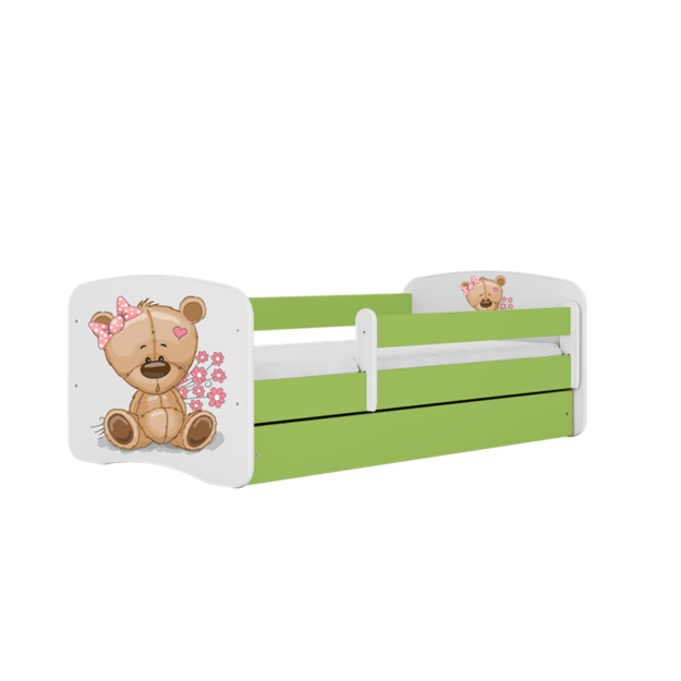 BABYDREAMS Bed babydreams green teddybear flowers with drawer with mattress 140/70, Green