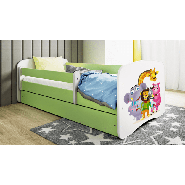 BABYDREAMS Bed babydreams green zoo with drawer with mattress 140/70, Green