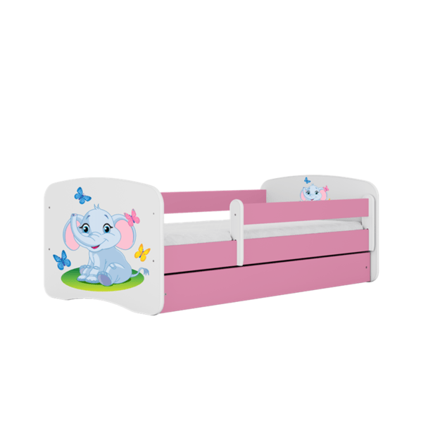 BABYDREAMS Bed babydreams pink baby elephant with drawer with mattress 140/70, Pink