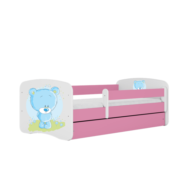 BABYDREAMS Bed babydreams pink blue teddybear with drawer with mattress 140/70, Pink