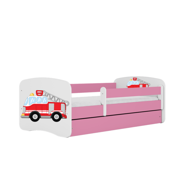 BABYDREAMS Bed babydreams pink fire brigade with drawer with mattress 140/70, Pink