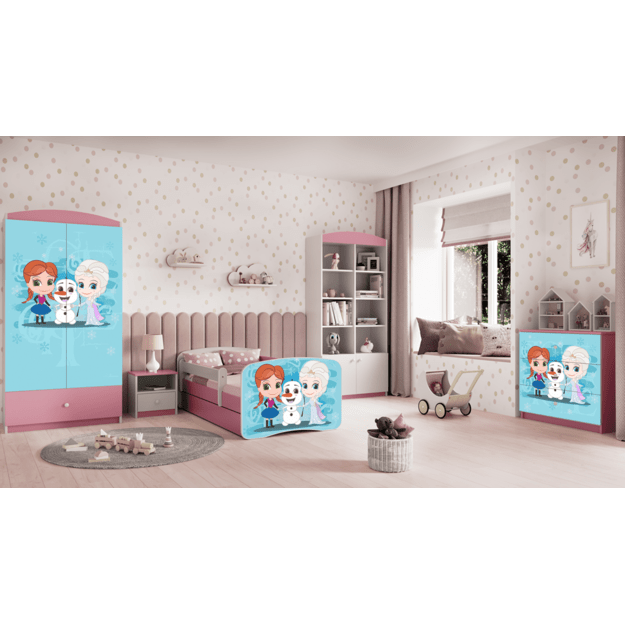 BABYDREAMS Bed babydreams pink frozen land with drawer with mattress 160/80, Pink