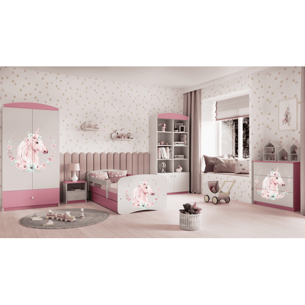 BABYDREAMS Bed babydreams pink horse with drawer with mattress 140/70, Pink