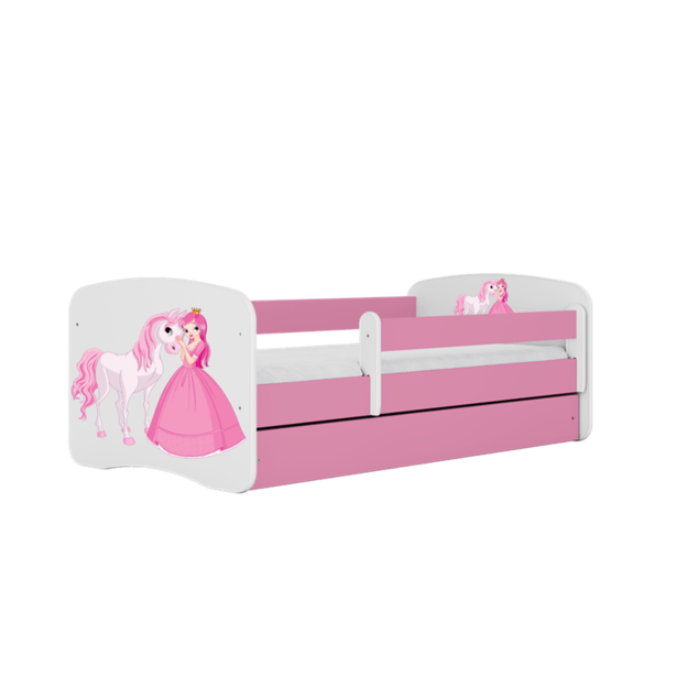 BABYDREAMS Bed babydreams pink princess horse with drawer with mattress 140/70, Pink