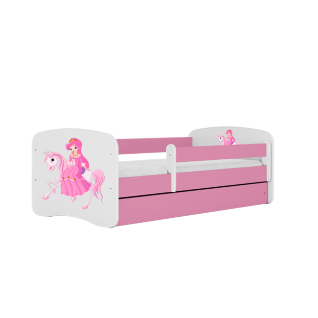 BABYDREAMS Bed babydreams pink princess on horse with drawer with mattress 140/70, Pink