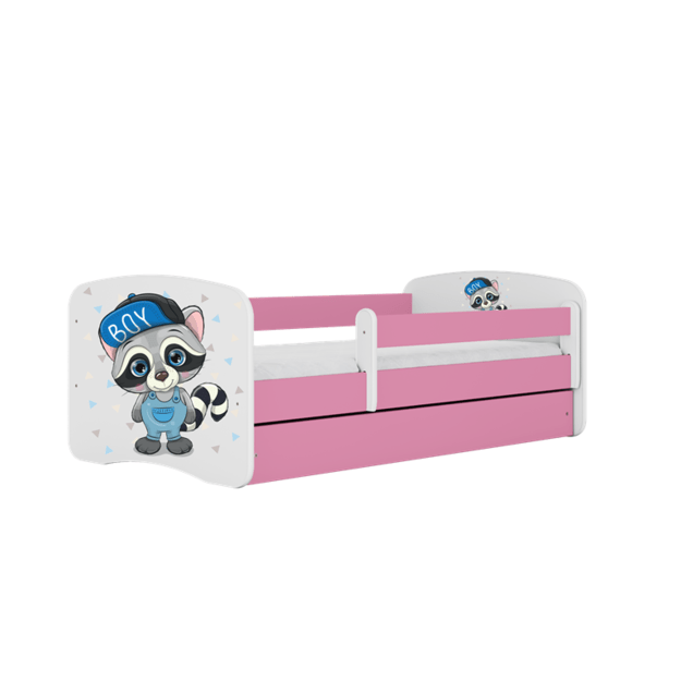 BABYDREAMS Bed babydreams pink raccoon with drawer with mattress 140/70, Pink