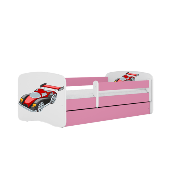 BABYDREAMS Bed babydreams pink racing car with drawer with mattress 140/70, Pink