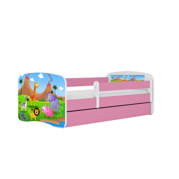 BABYDREAMS Bed babydreams pink safari with drawer with mattress 140/70, Pink