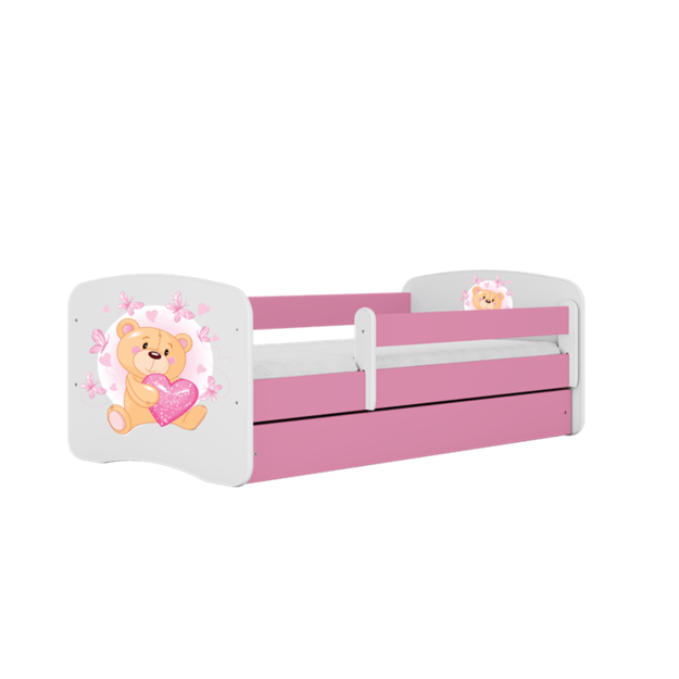 BABYDREAMS Bed babydreams pink teddybear butterflies with drawer with mattress 140/70, Pink