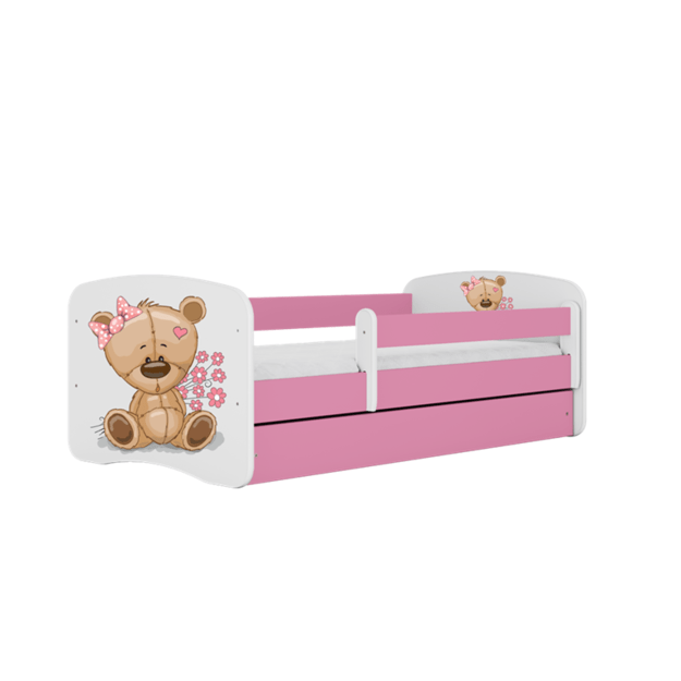 BABYDREAMS Bed babydreams pink teddybear flowers with drawer without mattress 140/70, Pink