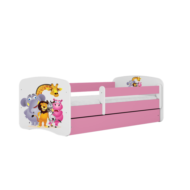 BABYDREAMS Bed babydreams pink zoo with drawer with mattress 140/70, Pink