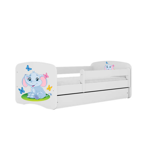 BABYDREAMS Bed babydreams white baby elephant with drawer with mattress 140/70, White