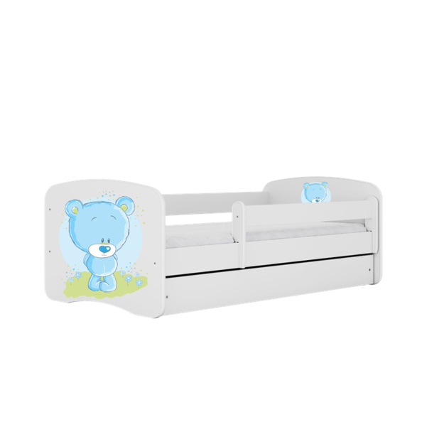 BABYDREAMS Bed babydreams white blue teddybear with drawer with mattress 140/70, White