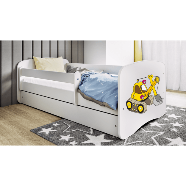 BABYDREAMS Bed babydreams white digger with drawer with mattress 140/70, White