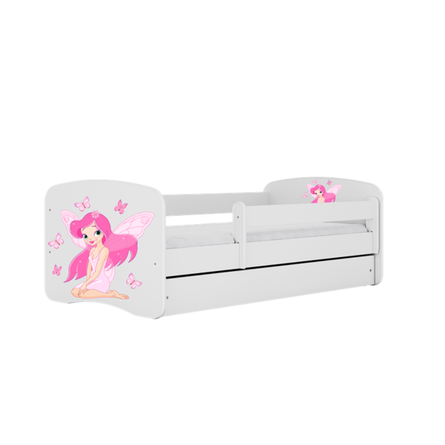 BABYDREAMS Bed babydreams white fairy with butterflies with drawer with mattress 140/70, White