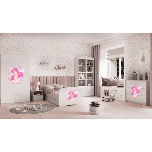 BABYDREAMS Bed babydreams white fairy with butterflies with drawer with mattress 180/80, White