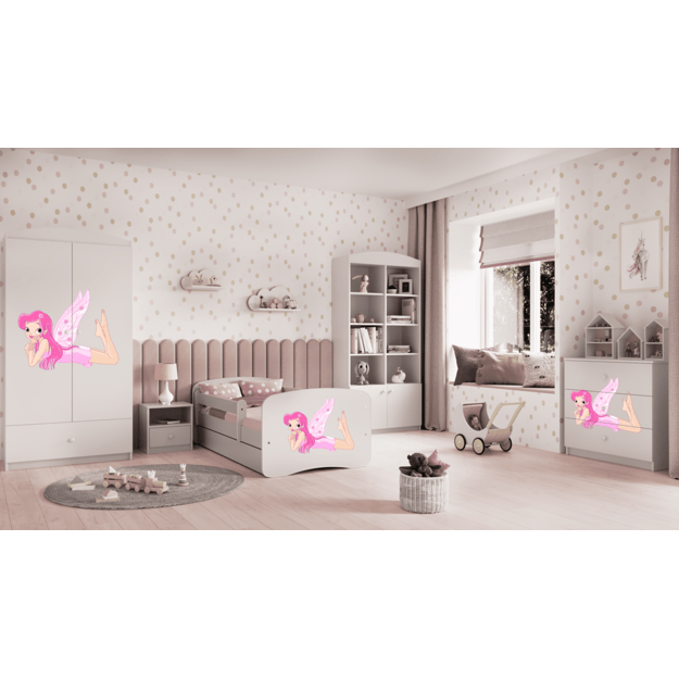 BABYDREAMS Bed babydreams white fairy with wings with drawer with mattress 140/70, White