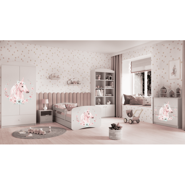 BABYDREAMS Bed babydreams white horse with drawer with mattress 160/80, White