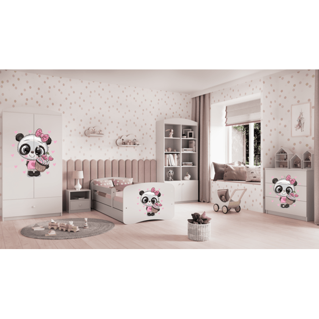 BABYDREAMS Bed babydreams white panda with drawer with mattress 160/80, White